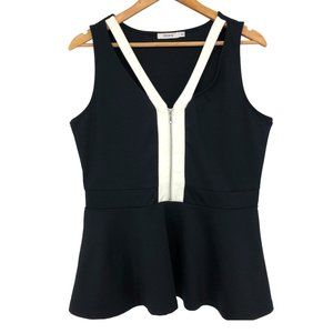 Ricki’s Black and white Zipper V-neck Peplum sleeveless blouse Medium